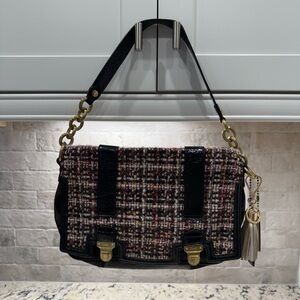 Coach EUC Rare Poppy Black & Multicolor Tweed Shoulder Bag